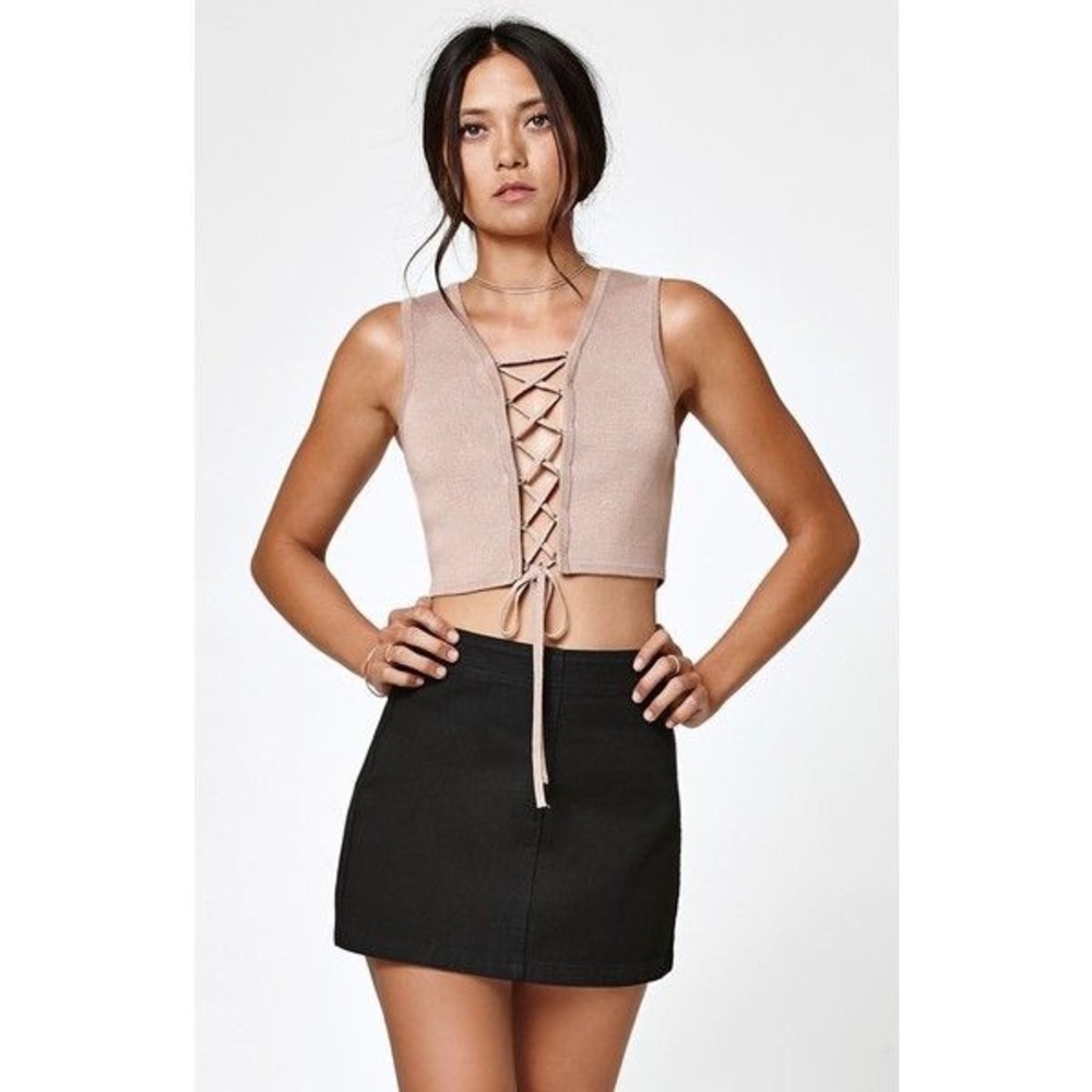 Kendall and Kylie Lace Up Sweater Tank Top